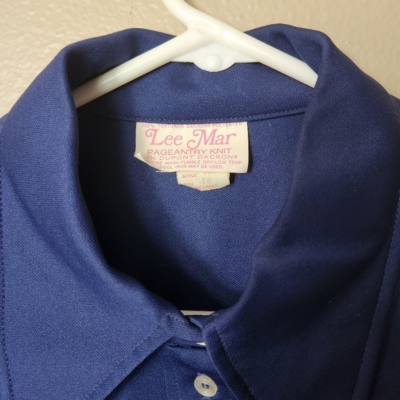 Vintage Lee Mar Pageantry Knit Navy Long Sleeve Buttonfront Shirt-Size 18 - Picture 2 of 8
